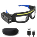 Rechargeable LED Headlamp Glasses ,Detachable Sunglasses,Hands-Free LED Headlight for Night Running,Waterproof Safety Glasses Qme B