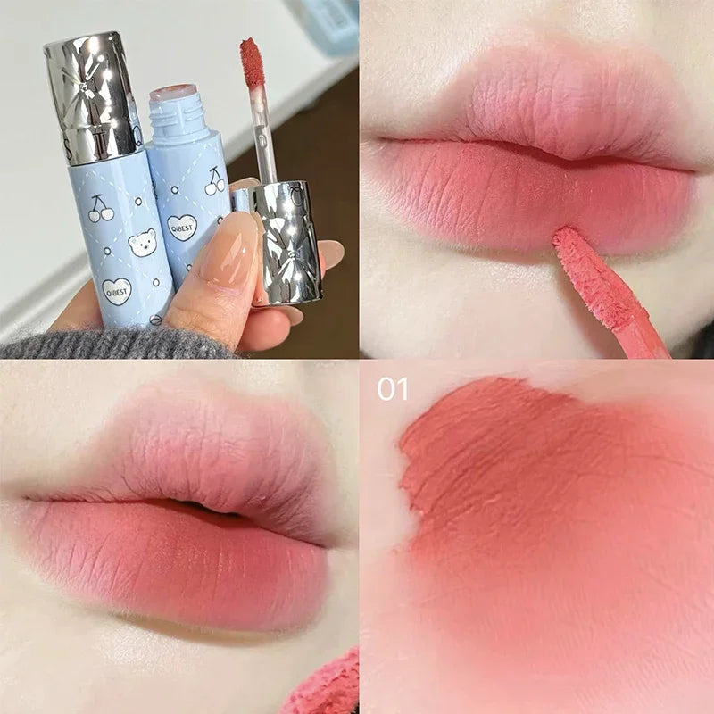 QIBEST New 4 Colors Velvet Matte Ink Lipgloss Lasting Sexy Red Lip Gloss Non-stick Cup Lipstick Waterproof Lip Stain Tint Makeup Qme 01