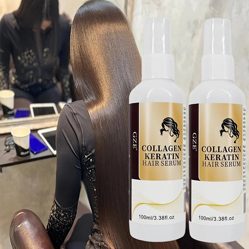 2 Pack GZE Collagen Keratin Hair Serum For Silky Hair Deep Conditioning Hydrating Repair Split Ends Anti-Breakage Qme