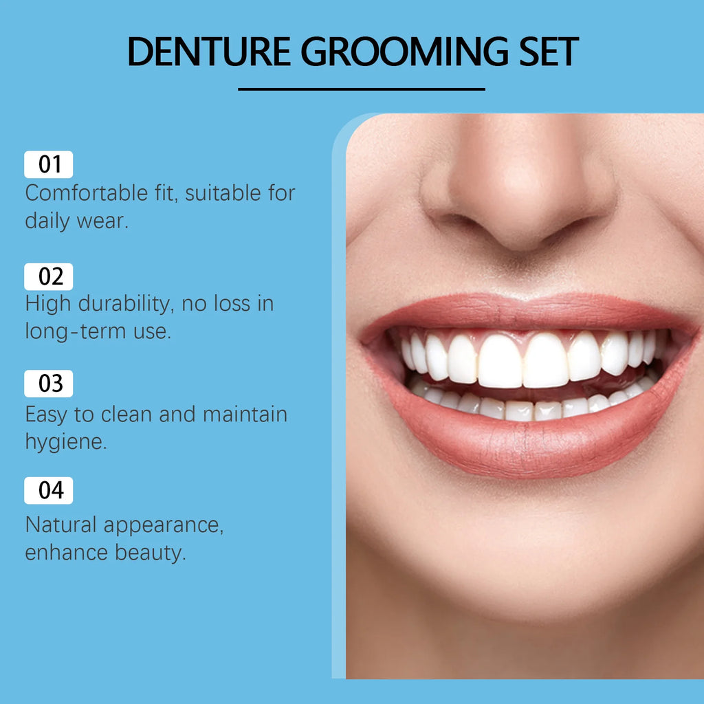 Silicone Dentures Full Set Over Gums Improve Tooth Loss Narrow Gap Perfect Smile False Teeth Kit Upper and Lower Dental Veneers Qme