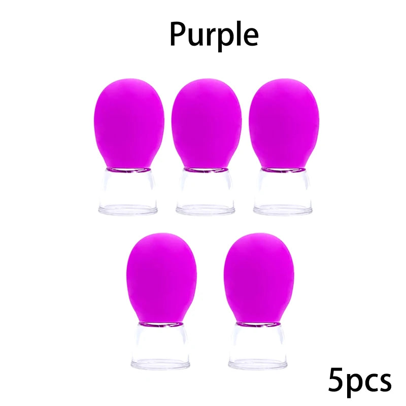 1 Natural Silicone Cupping Massage Cup Body Fac Neck Eye Vacuum Tank Qme Purple SET