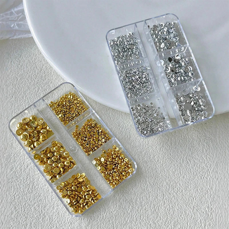 6 Grids 3d Gold Silver Half Round Ball Charm Nail Art Studs Metal Qme