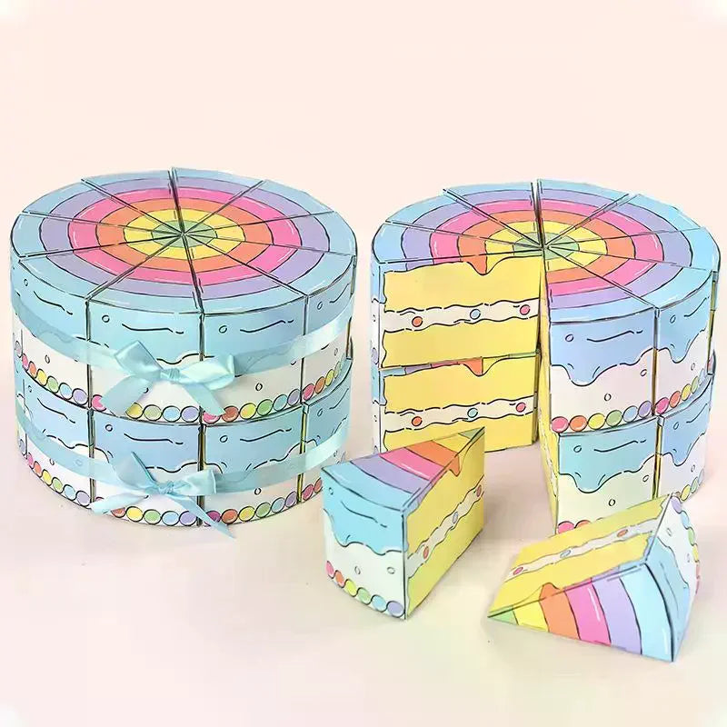 8/10Pcs Triangular Cake Shaped Paper Gift Box Cookie Candy Baby Shower Favors Treat Kids Birthday Party Dessert Packaging Boxes Qme