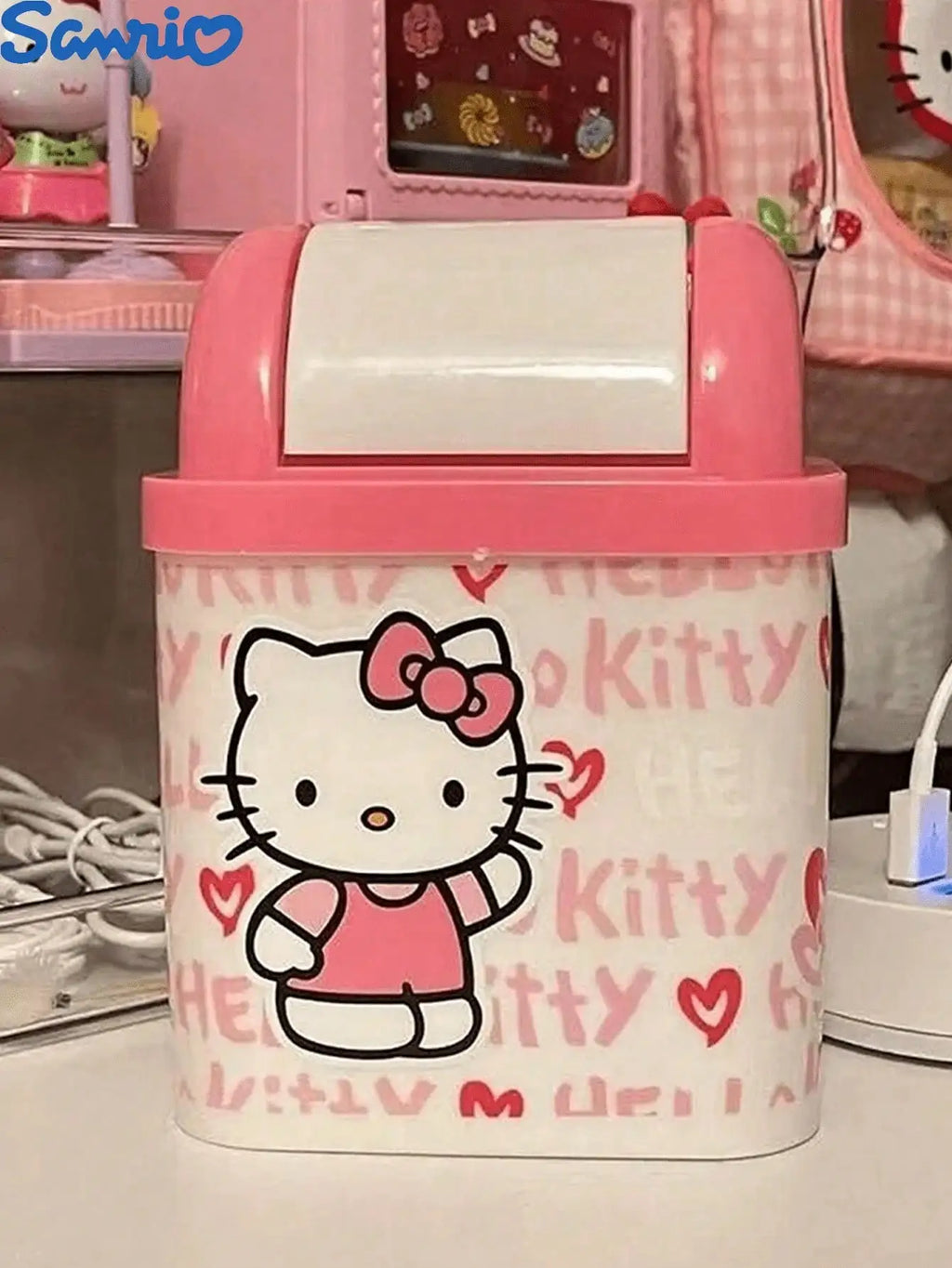 Sanrio Hello Kitty Cute Cartoon KT Cat Table Storage Bin Mini Office Qme