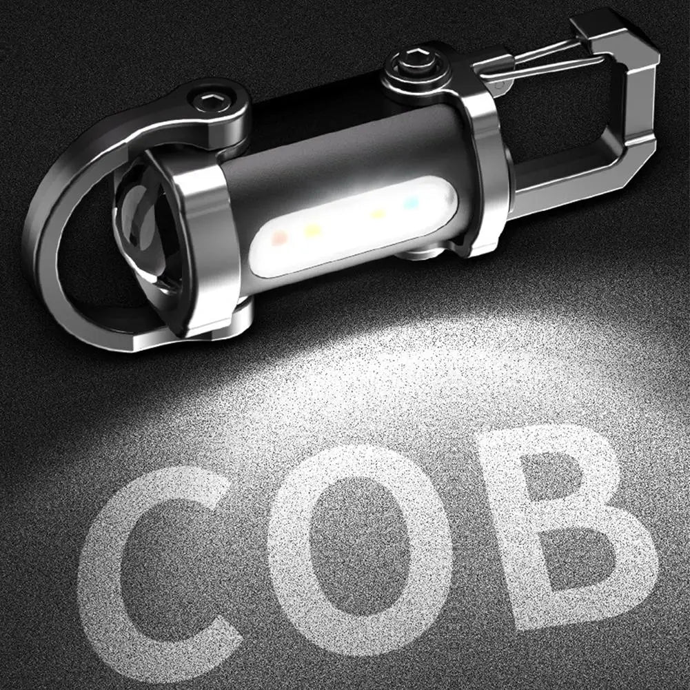 Mini Keychain Flashlight Rechargeable Pocket COB Working Light Outdoor Hook Emergency Warning Light for Camping Walking Hiking Qme