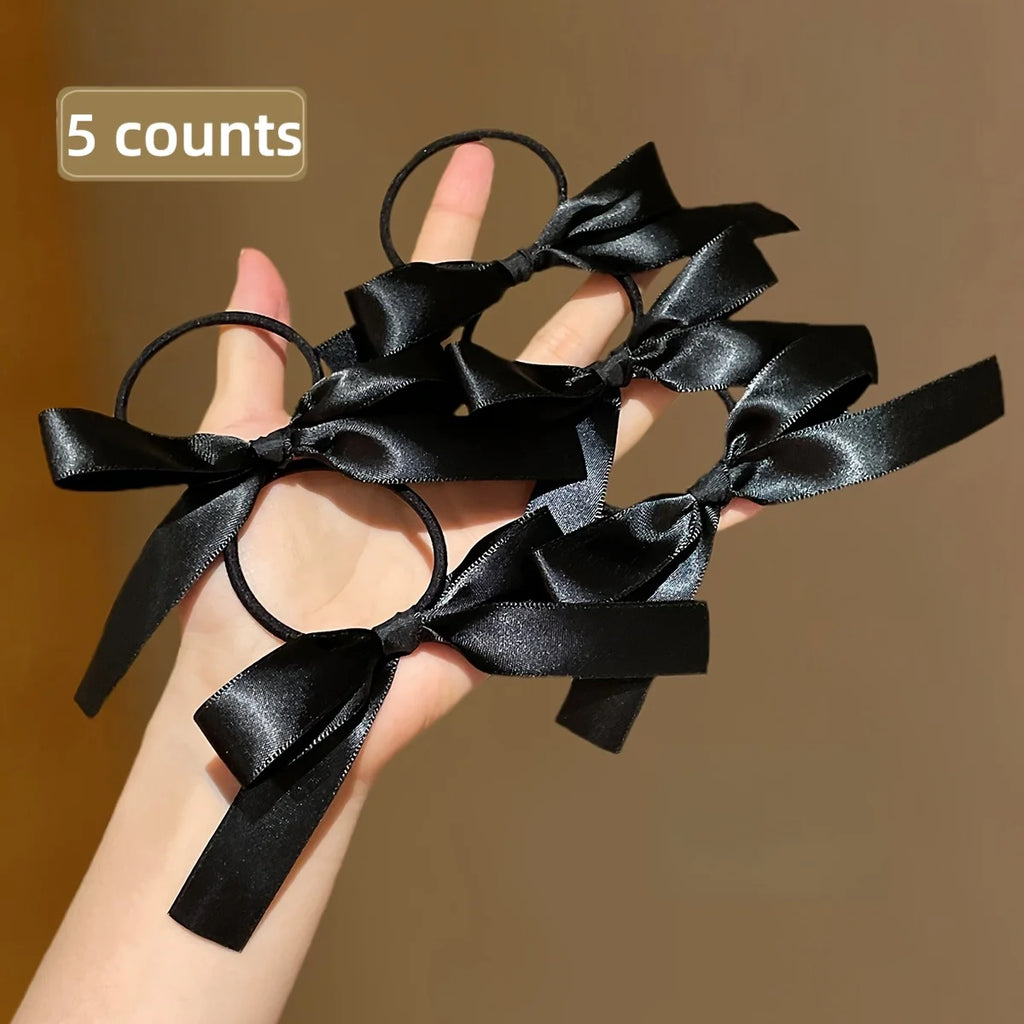5PCS Women's Style, Fashionable and Cute, Black Bow Hair Tie, Suitable for Daily Use, Recommended Gift Hair Accessories Qme 5PCS