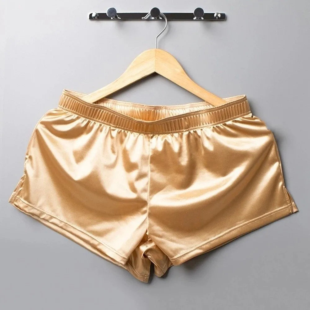 Lounge Bottoms Ice Silk Satin Boxer Shorts Casual Loose Male Panties Qme Yellow M