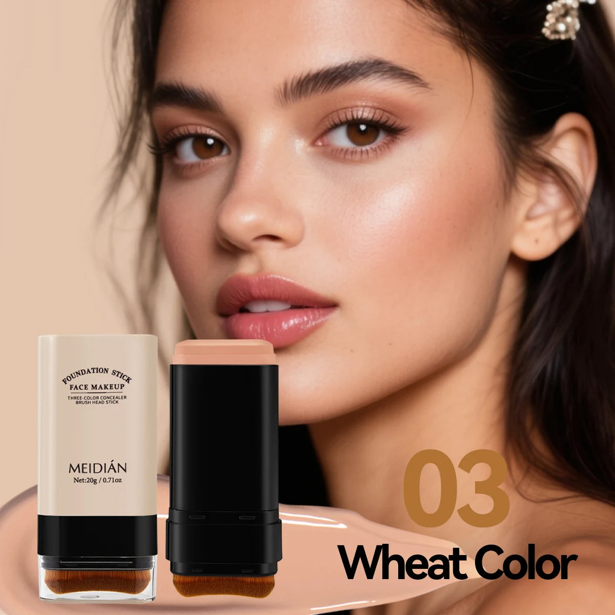 Foundation Make-up Stick Light Thin Moisturizing Delicate Qme 03 Wheat Color