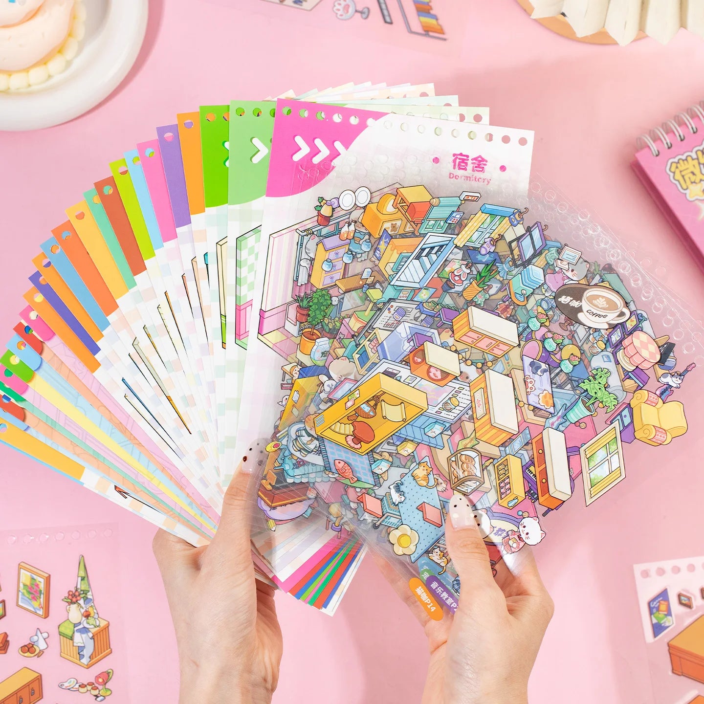 45 Sheets/BK Cute Cat Miniature 3D Diorama Coil Sticker Book for DIY Scrapbooking Phone Case Notebook Decoration Qme