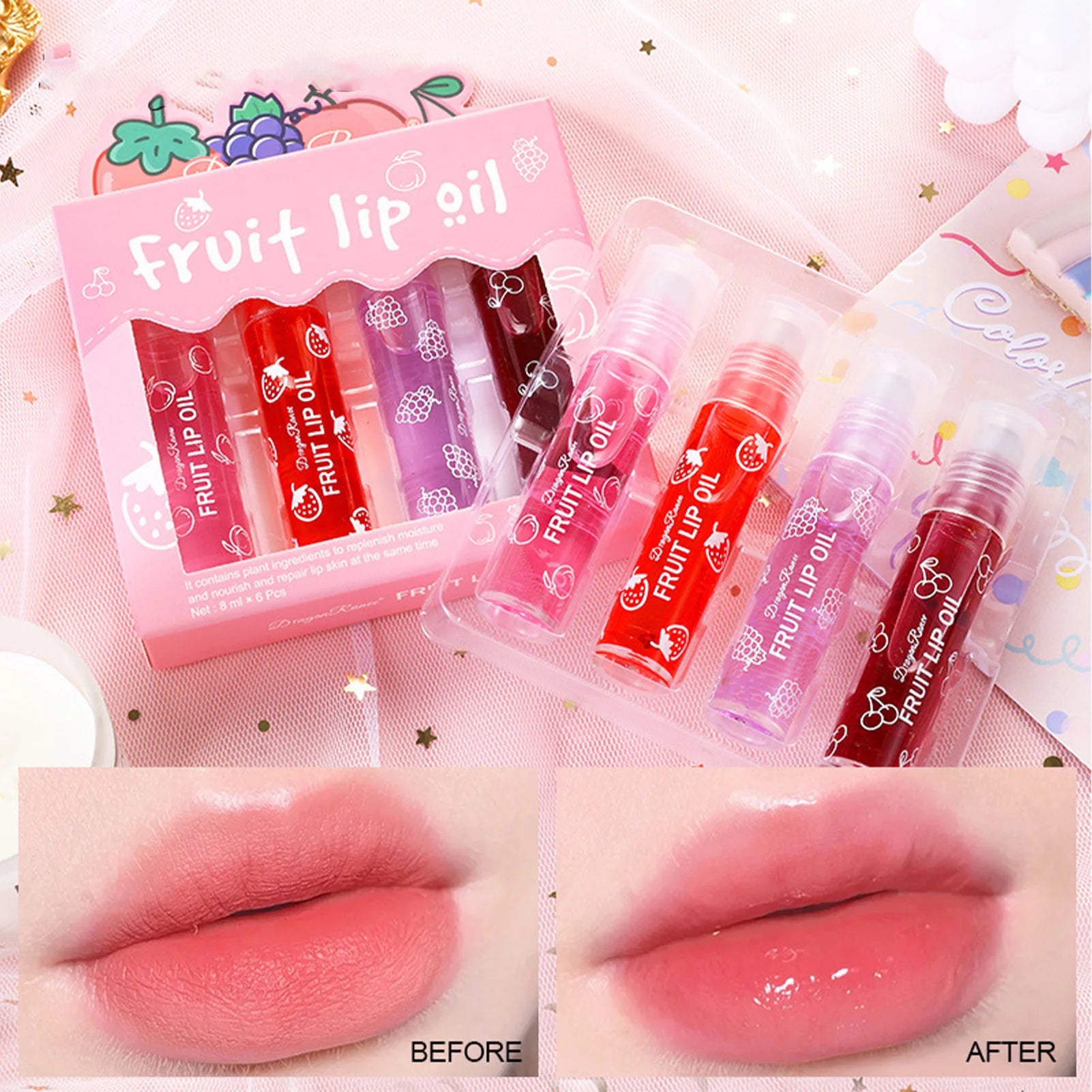 Fruity Flavors Rolling Ball Lip Oil Crystal Jelly Moisturizing Glow Qme