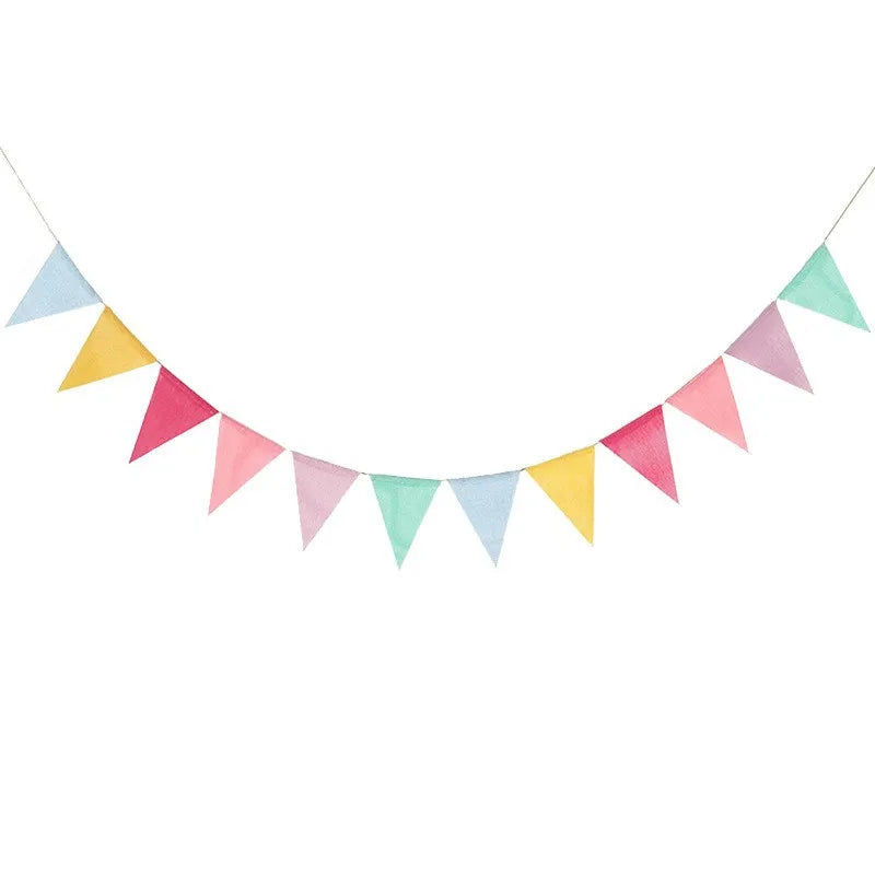 Vintage Colorful Burlap Linen Bunting Flags Pennant For Happy Birthday Party Wedding Decoration Candy Bar Qme 4M 1PC