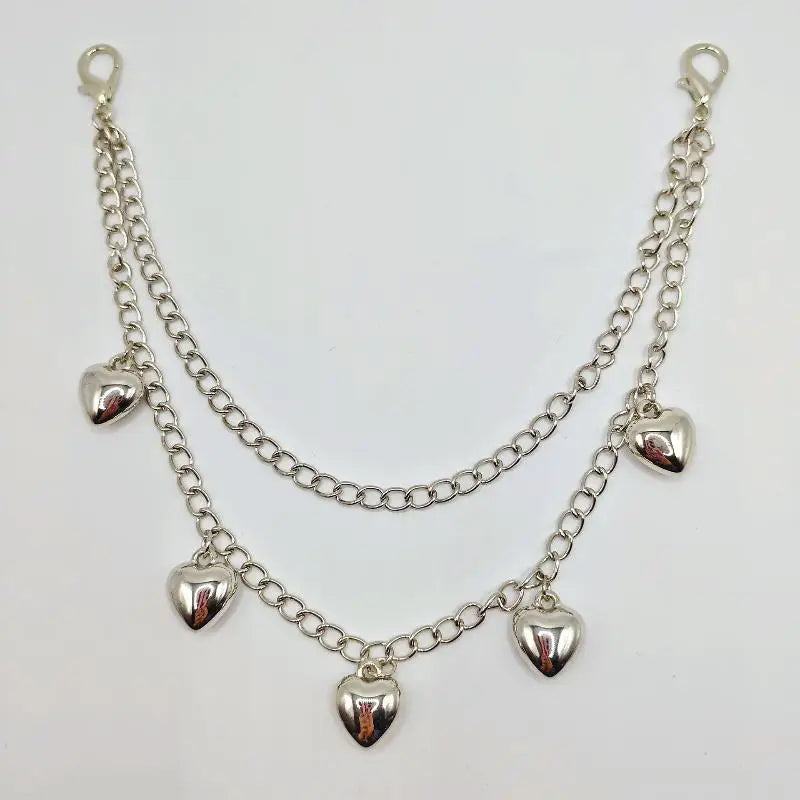 Faux Leather Shoulder Bag Silver Heart Chain Glossy Black Large Capacity for Family Gathering Outdoor Picnic Qme A2