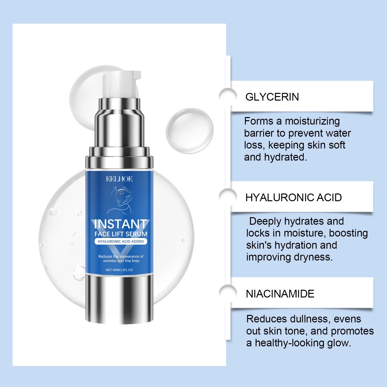 Instant Face Lifting Serum Firming Anti-Wrinkle Deep Moisturizing Brightening Smoothing Fade Fine Lines Tightening Essence Qme