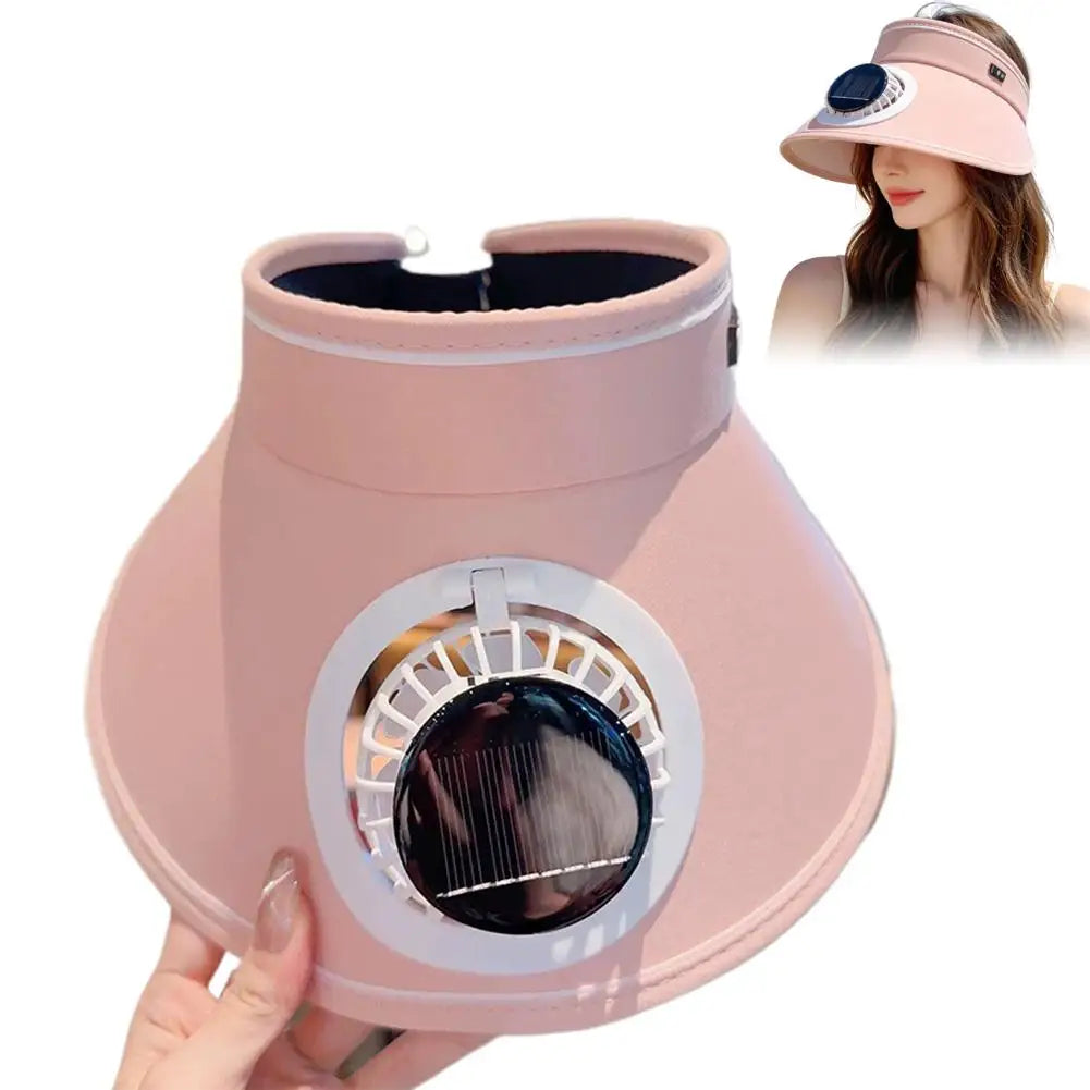 Outdoor Visor Hat Powered Fan Empty Sunshade Beach Sun Visors Men Qme Pink One size