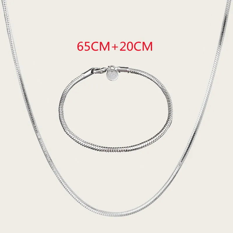 Big Promotion Authentic 925 Sterling Silver Stamped Jewelry Set for Men Women Necklace Bracelet Snake Chain with Lobster Clasps Qme 26 Inch (65CM)