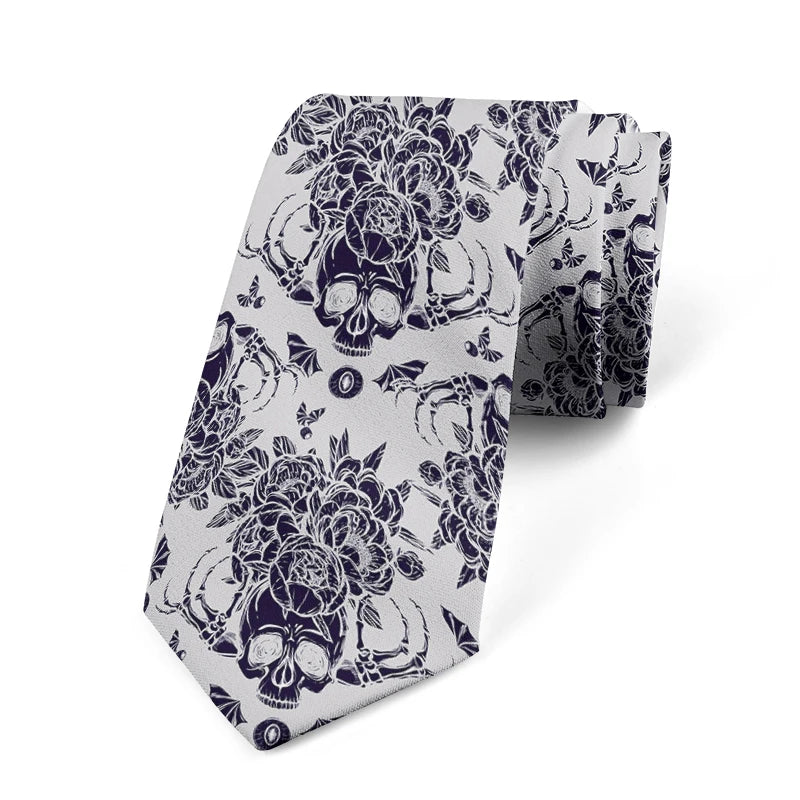 Men's Slim Fit 3D Printed Tie Flower Skull Harajuku Business Formal Qme style9