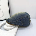 Retro Washed Denim Beret Casual Turnback Cap Big Heads Face-slimming Qme Dark Blue