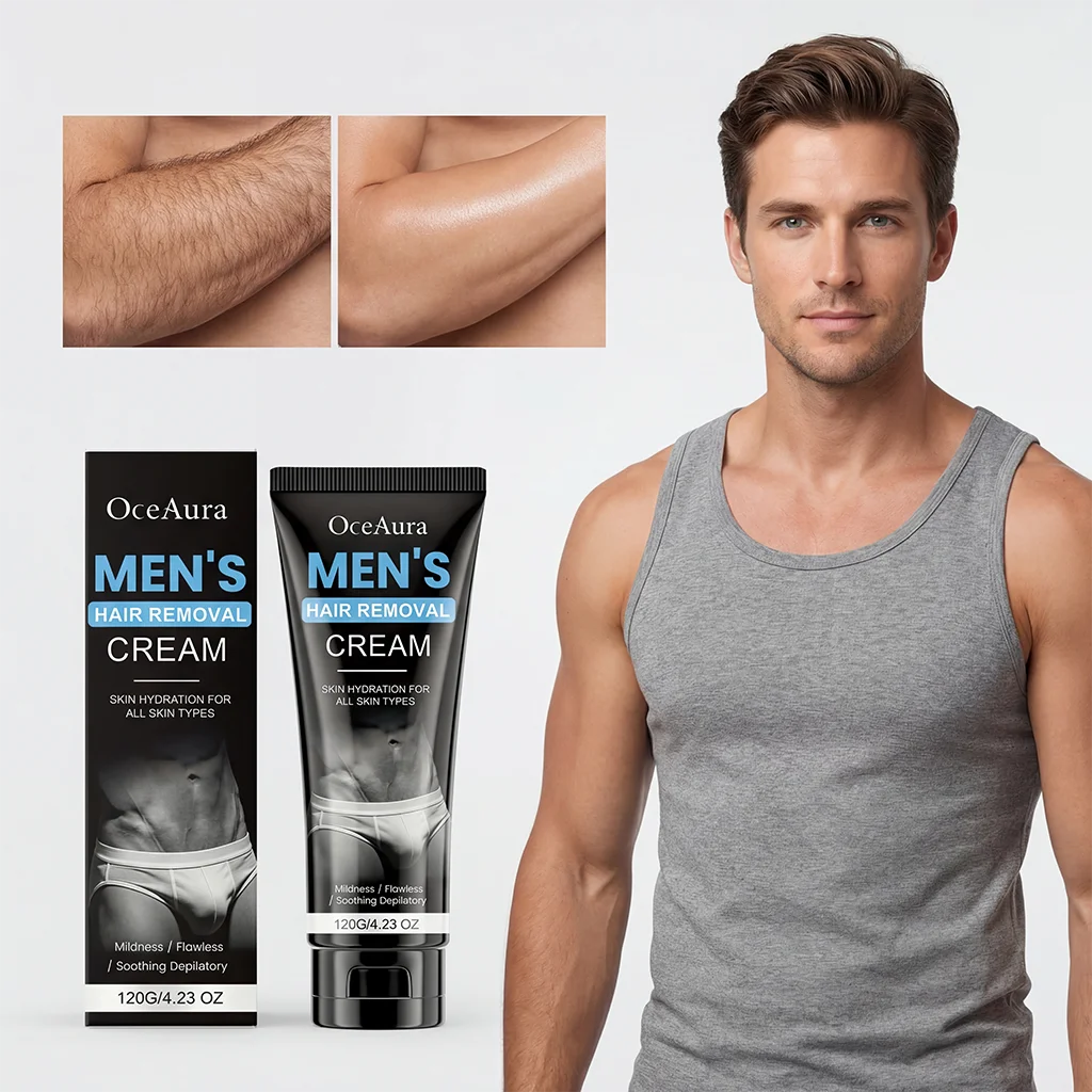 Hair Removal Cream for Men Painless Gentle Depilatory Cream Effective Body Hair Remover for Chest Arms Legs Smoothing Skin Qme