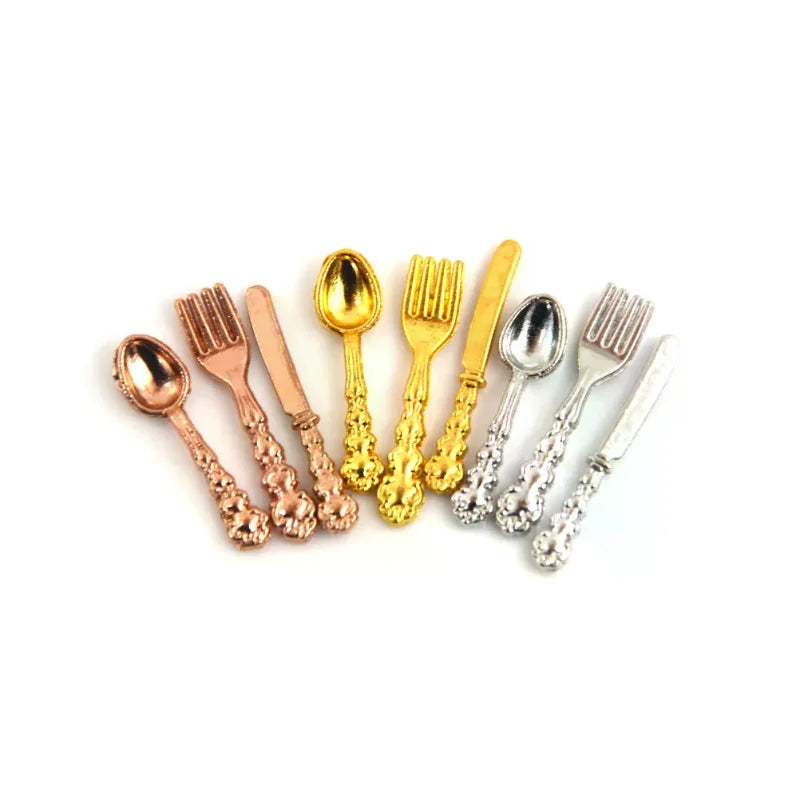 1 12 Dollhouse Miniature Fork Knife Soup Tableware Kitchen Furniture Qme