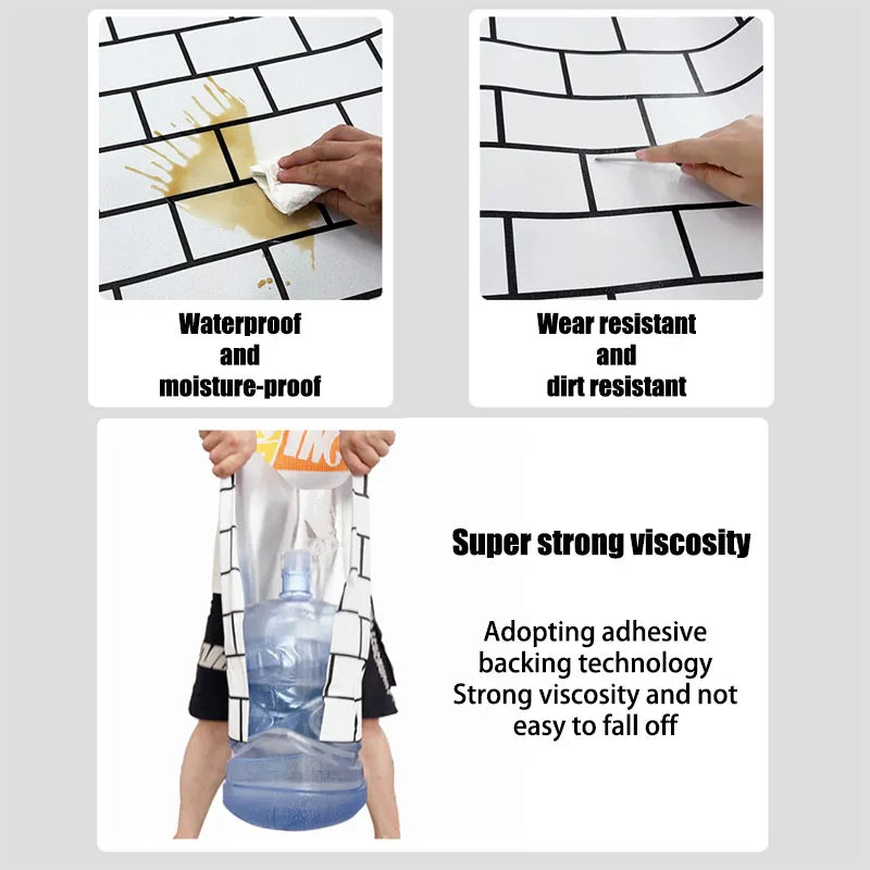 White Brick Pattern Waterproof Moisture Proof Mildew Wall Stickers Qme