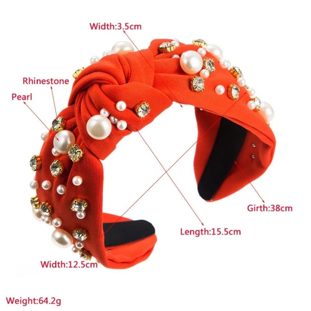 Solid Color Rhinestone Pearl Hairband Wide Edge Nail Pearl Head Hoop Hair Ornament Knot Style Baroque Headband Hair Accessories Qme