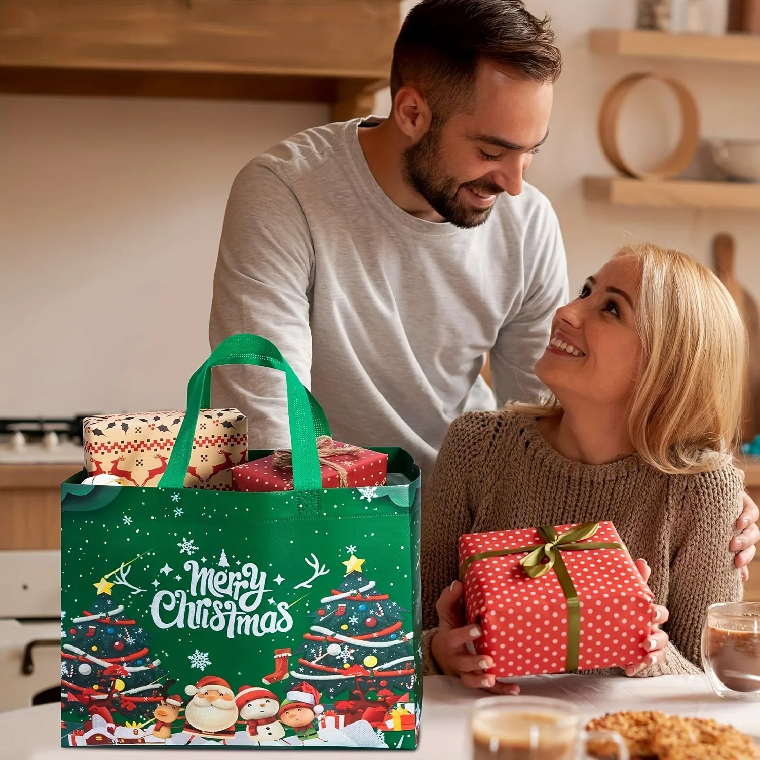 8Pcs large Christmas gift bag, reusable non-woven Christmas shopping bag, suitable for New Year, Christmas decoration party supp Qme