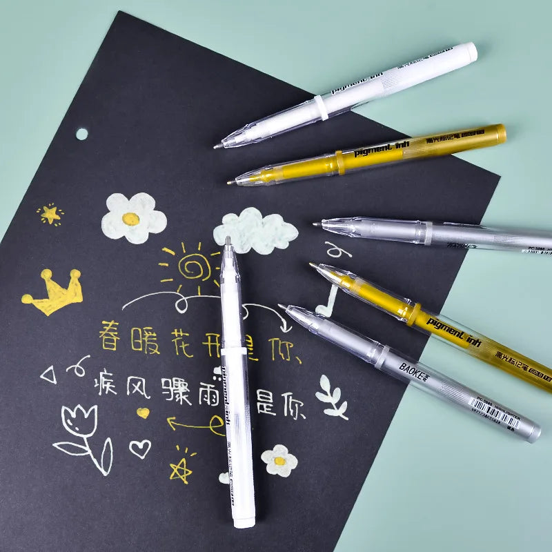 3Pcs/Set 1.0mm Highlight Marker Pen White/Gold/Silver Ink Large Capacity Gel Pen For Drawing Art Supply Sketch Paint Pen Qme