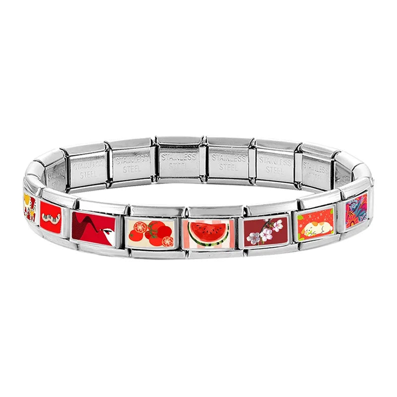 Wholesale Red Color Series Pomegranate Strawberry Love Italian Link Fit 9mm Stainless Steel Bracelet Making DIY Charm Jewelrys Qme