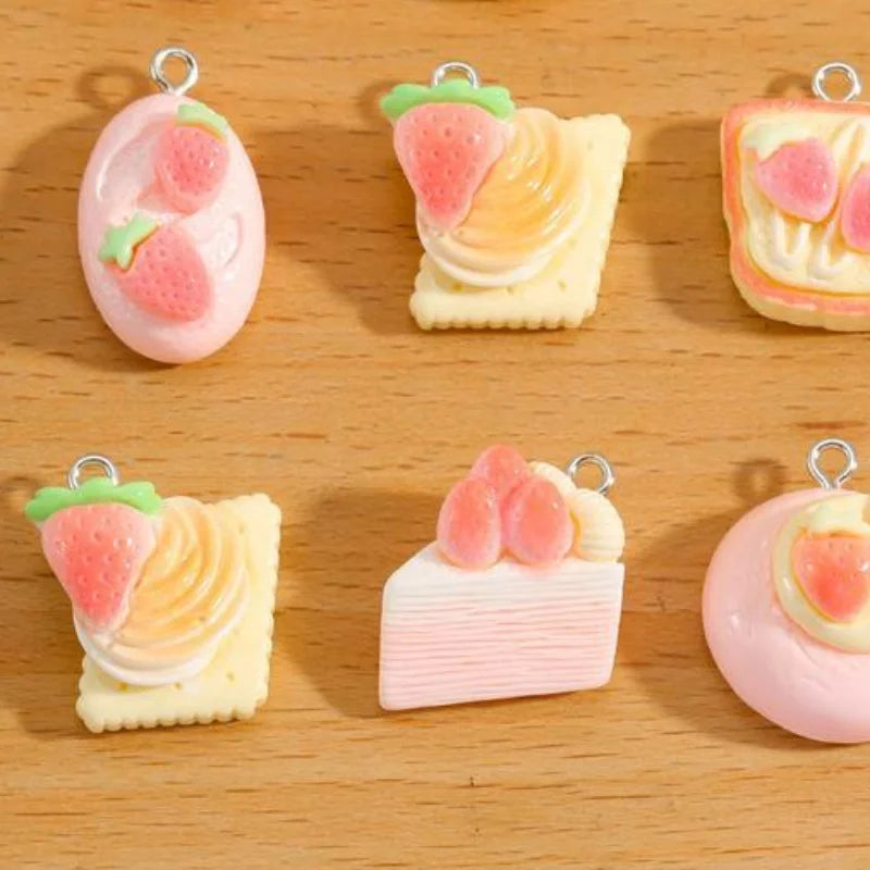 Strawberry Cake Resin Cartoon Charms 10/12Pcs Lovely Design for DIY Bag Pendant Phone Charm Jewelry Making Gift for Craft Lovers Qme