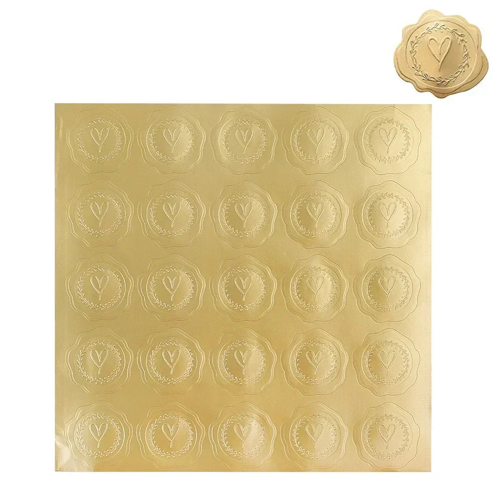 25/100Pcs Gold Embossed Heart Sticker Thank You Envelope Sealing Sticker Wedding Party Invitation Card Christmas Gift Decoration Qme Love 2Sheet (50Pcs)