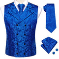 Mens Double Breasted Half Notch Lapel Waistcoat Formal Floral Qme HT-MJTZ0089 XXXL