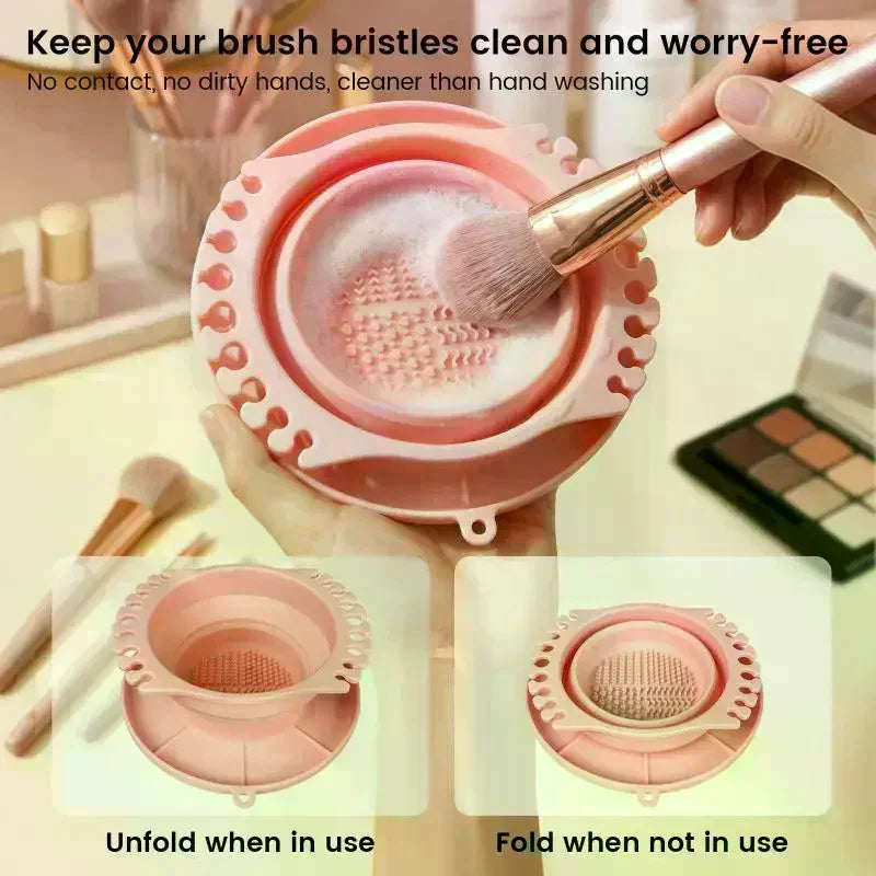 1 Makeup Brush Cleaner Silicone Holder Powder Puff Cleaning Bowl Qme