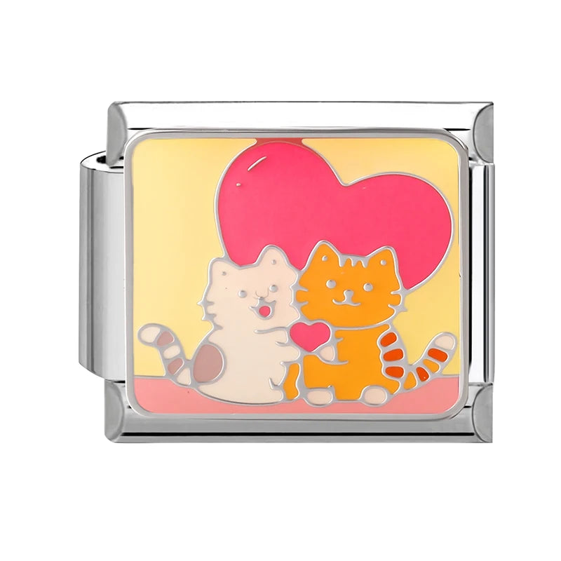 New Cute Colored Love Heart Cat Italian Charm Fit 9mm Stainless Steel Women DIY Bracelet Drop Shipping Fashion Jewelry Wholesale Qme Style 20