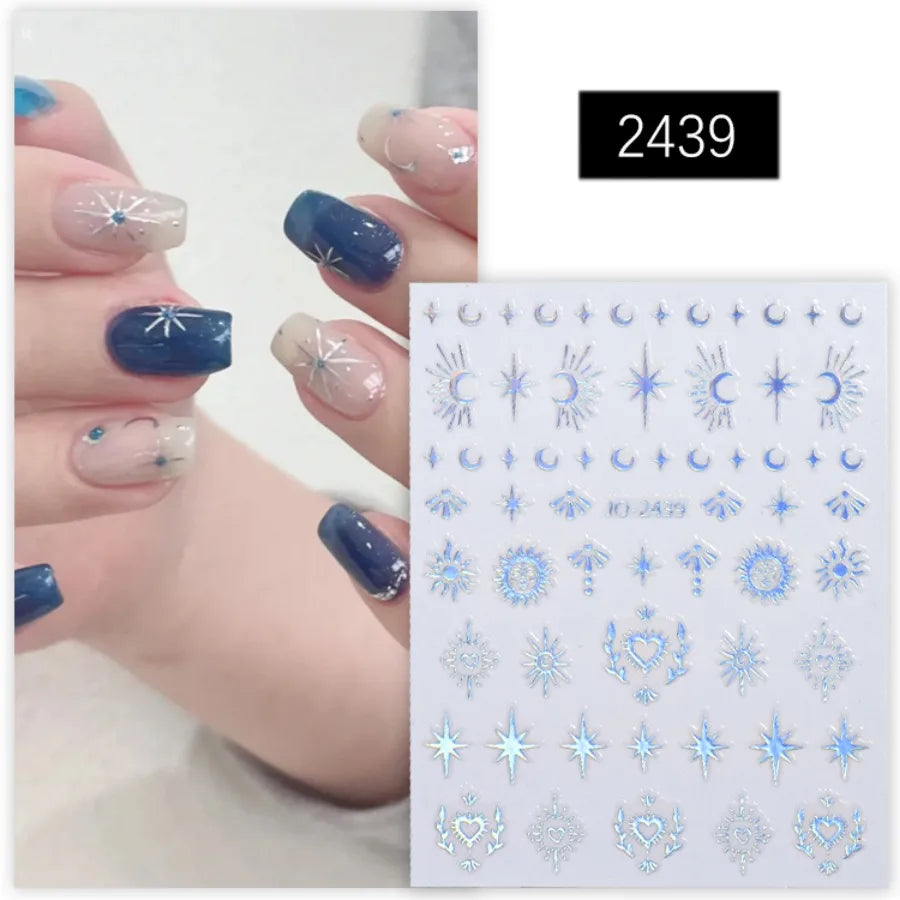 1 Sheet Moon Star Sun Design Nail Stickers Self-adhesive Gold Art Qme 2439