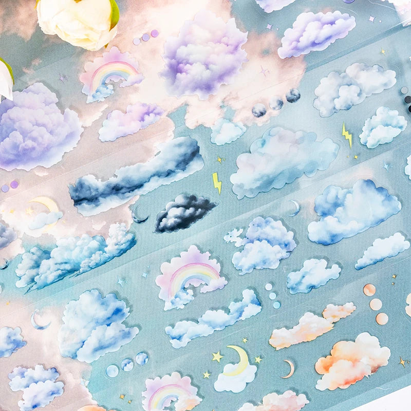 50mm*2m Kawaii Clouds PET Tapes Scrapbooking Journal Planner Background Materials Masking Tape Korean Stationery Office Supplies Qme