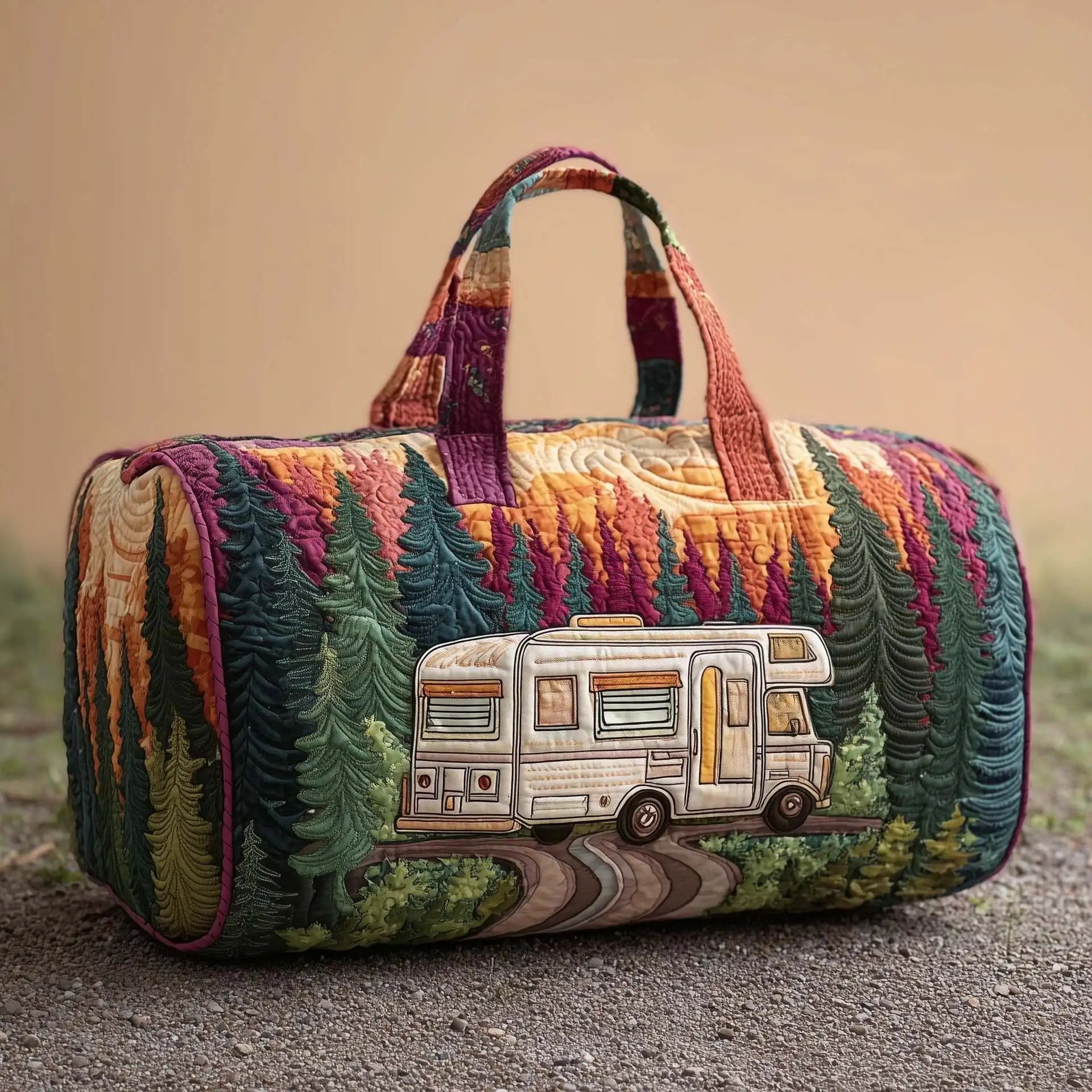 Women 3D Quilting Craft Travel Duffel Bag Fashion Sun Mountain Forest Qme A17