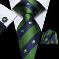 Hi-tie Four-leaf Clover Print Mens Necktie Green Wedding Tie Men Qme HT-LDSN0004