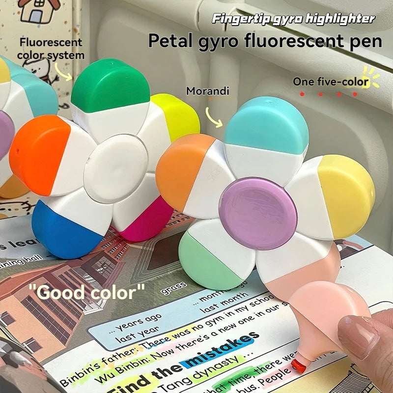 Multifunctional Cute Mini Rotary Highlighters 5 Colors,No Bleed Dry Fast Easy to Hold,for Journal Planner School Office Supplies Qme