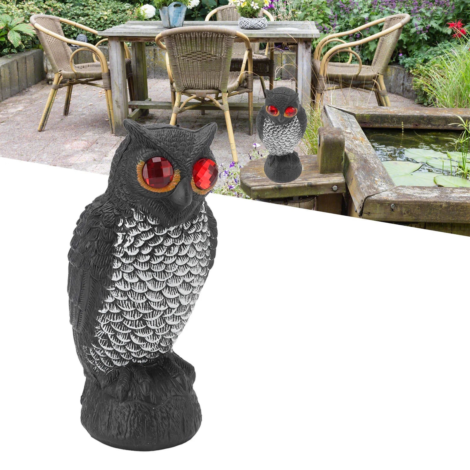 Owl Bird Deterrent Garden Decoy Plastic Scare Owl with Red Eyes Outdoor Bird Repellent for Patio Yard Balcony Qme