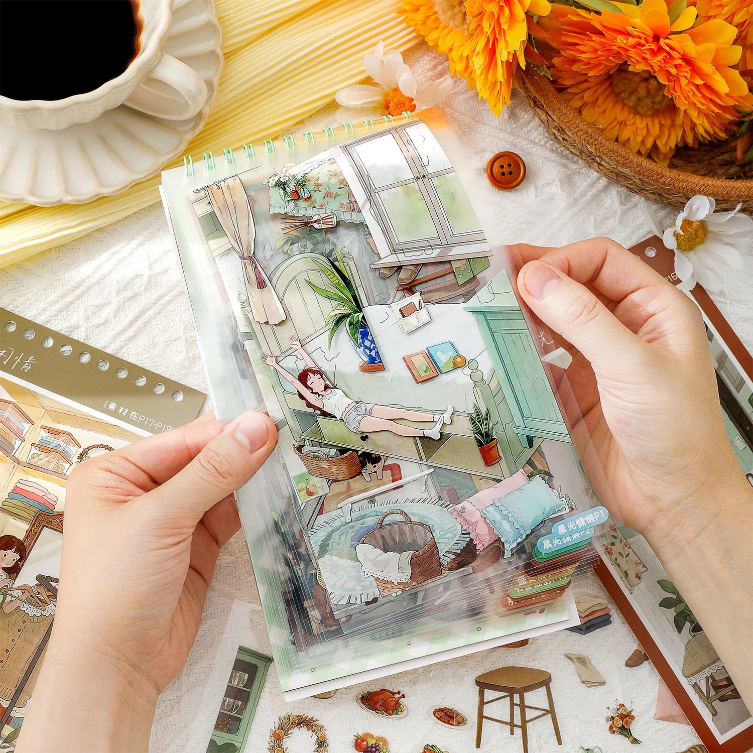 TIANZI 20+11 Pcs PET Die Cut Stickers Book Retro Cartoon Decorative Scrapbooking Materials Handmade Japanese Stationery Supplies Qme