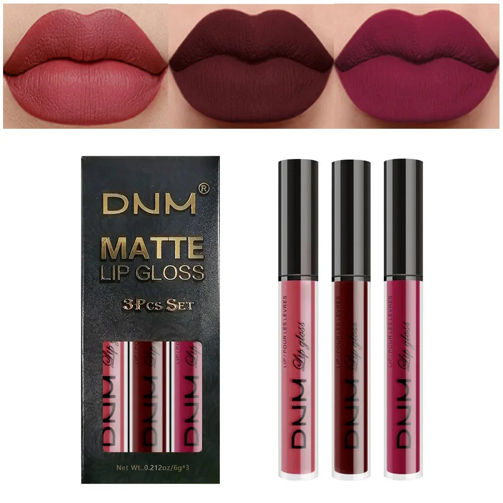 3pcs/set Liquid Lipsticks Waterproof Long Lasting Cosmetic Red Blue Purple Matte Lip Gloss Nude Lip Tint Stain Makeup Qme 06