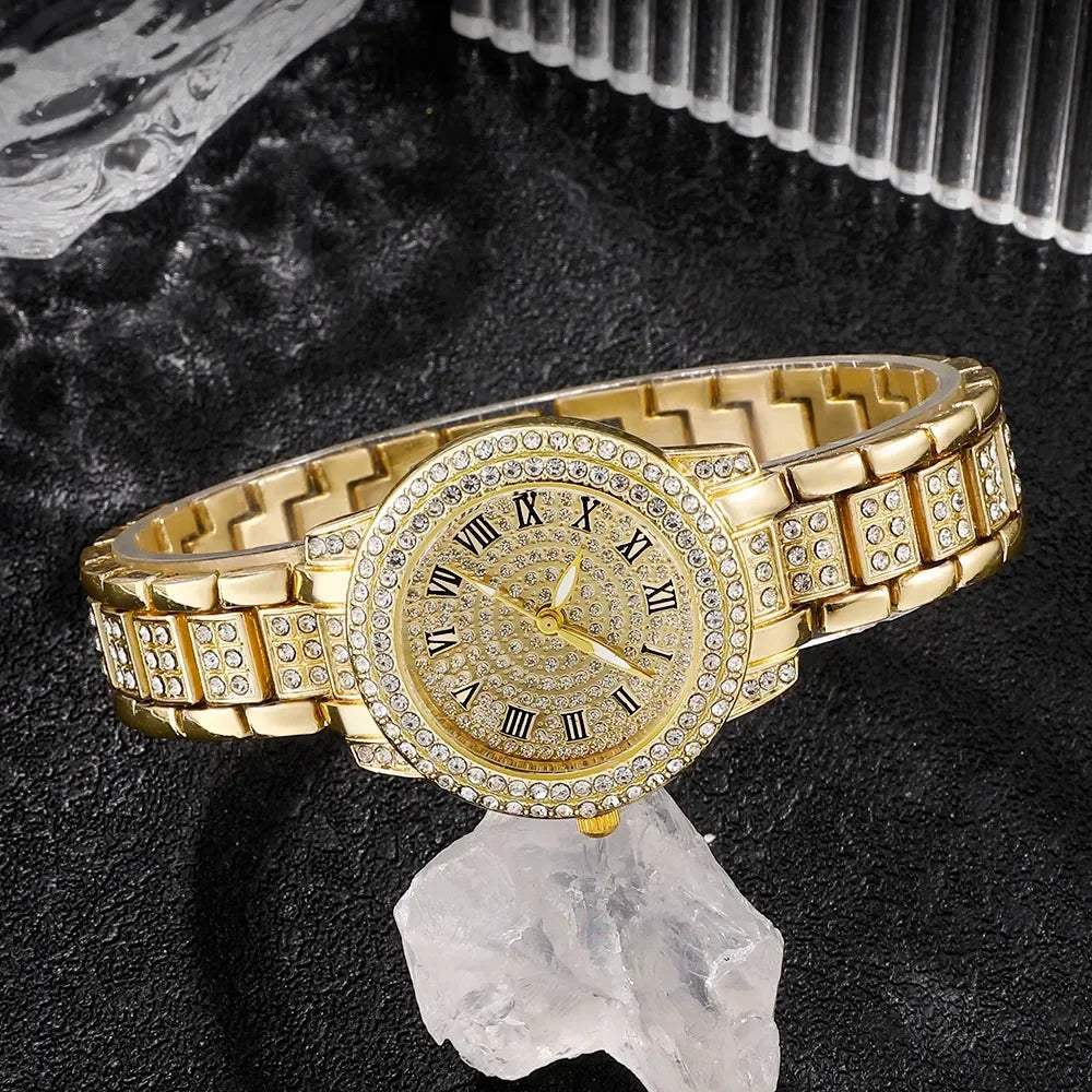 Diamond Women Watches Gold Watch Ladies Wrist Watches Luxury Brand Rhinestone Womens Bracelet Watches Female Relogio Feminino Qme