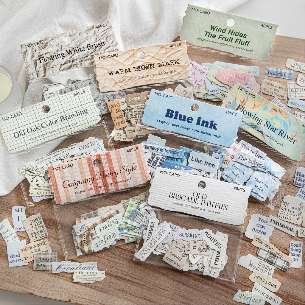 160 Sheets Embossed English Note Paper Stickers for DIY Scrapbook Guitar Mobile Phone Case Notebook Decoration Craft Qme