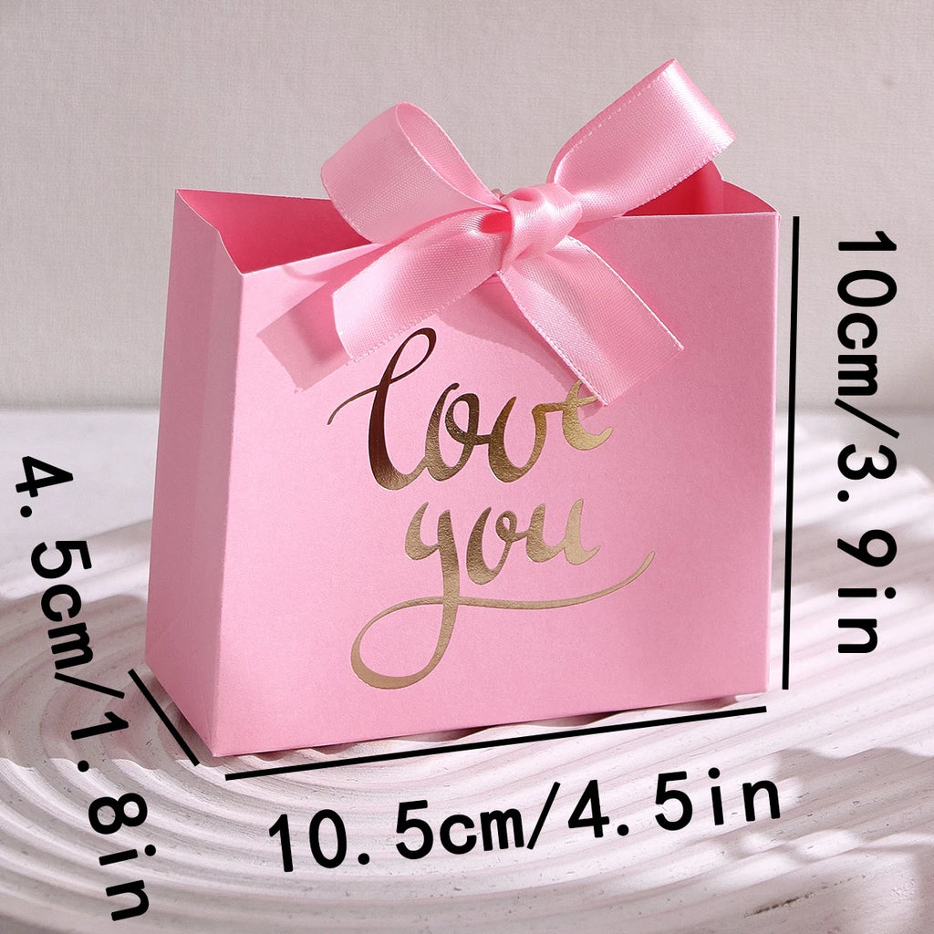 Set of 10 Cute Mini Gift Bags - “Love” Design for Candies, Chocolates and Small Gifts - Perfect for Valentine's Day, Anniversari Qme