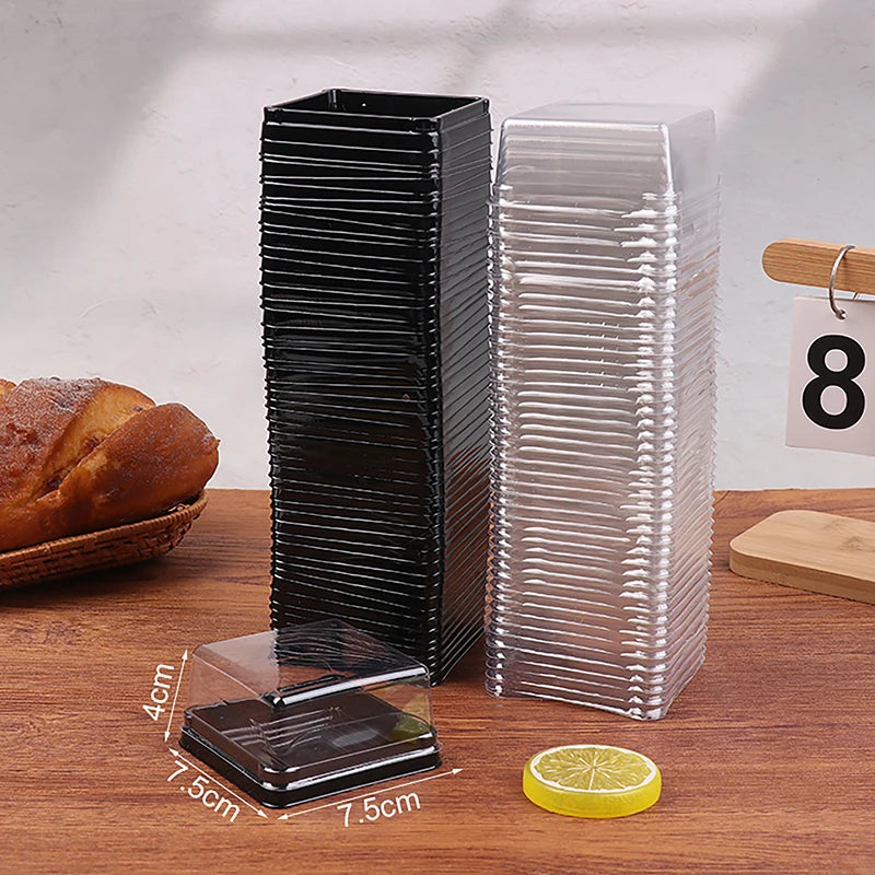 50Pcs Dessert Egg-Yolk-Puff BoxTransparent Square Plastic Muffin Packaging Boxes Moon Cake Container Baking Food Packing Qme 100g Black