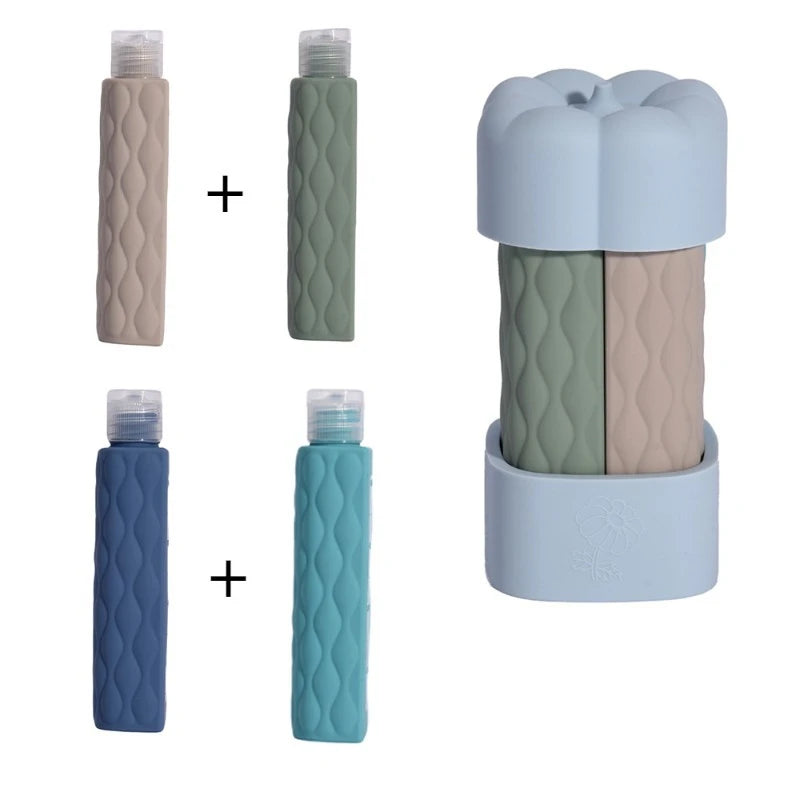 1 Silicone Travel Bottles Dispenser Bottle Leak Proof Portable Qme pastel blue tones 4x60ml