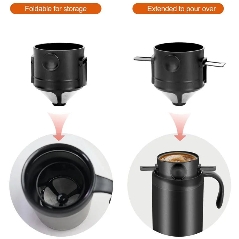Outdoor Portable Pour-over Coffee Cup Stainless Steel Insulated Qme