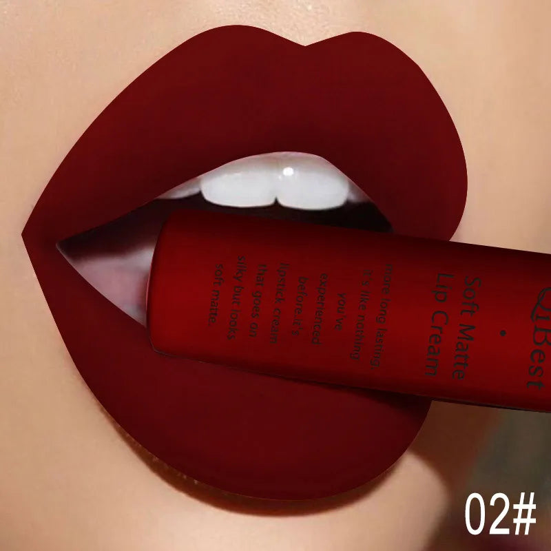 QIBEST Matte Liquid Lipstick Sexy Red Black Nude Lipgloss Waterproof Long Lasting Velvet Lip Gloss Makeup Lip Stain Tint 34Color Qme