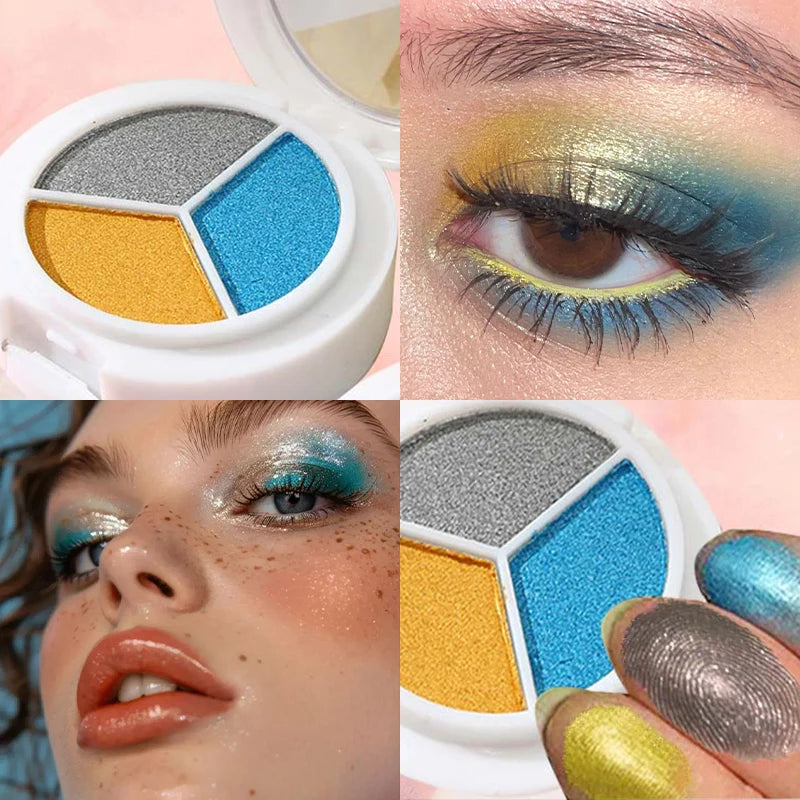 3 Colors Pearlescent Eyeshadow Palette Creamy Mousse Texture Earth Qme