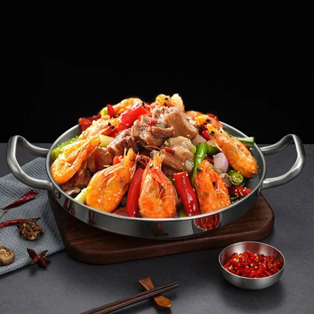 Seafood Stainless Steel Korean Style Pot Double Ear Soup Instant Noodles Gold Thick Durable Reinforced Bottomed Dry Pot Qme